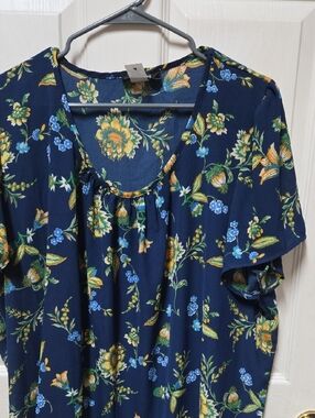 Promise Navy Floral Scoop Neck Blouse with Yellow & Blue Flowers
